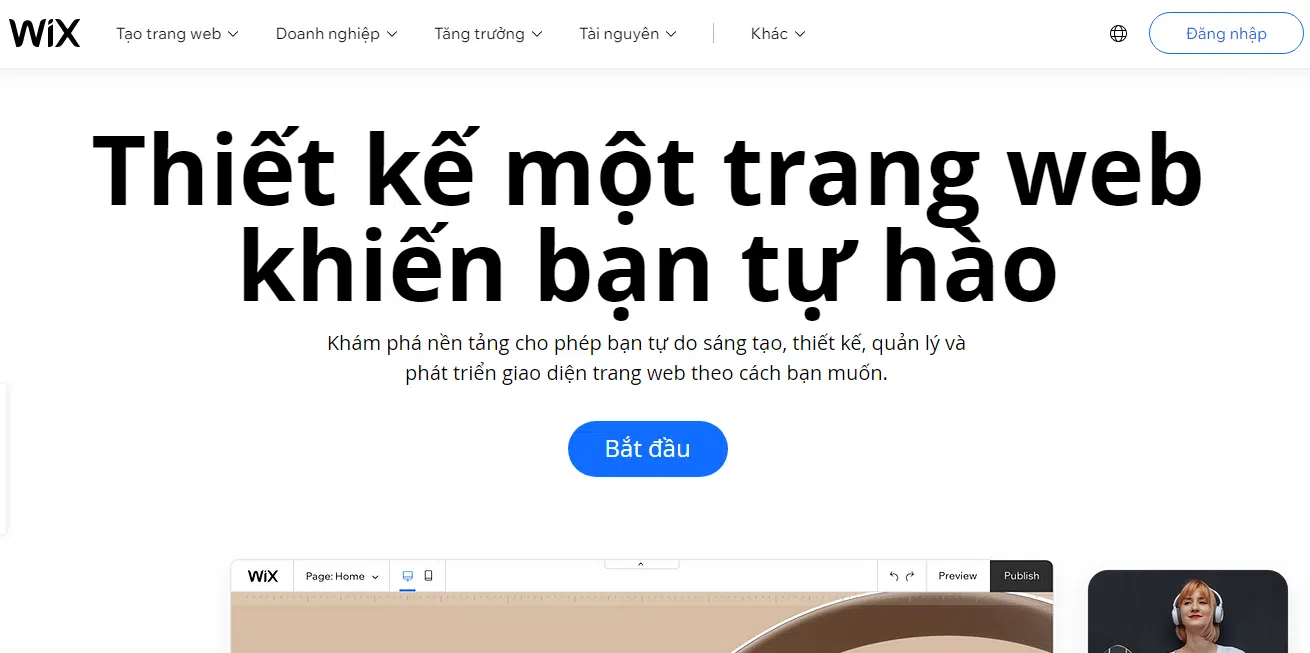 Truy cặp trang web: https://vi.wix.com/