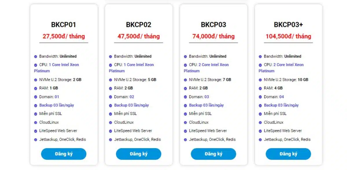 Bảng giá Platinum Web Hosting