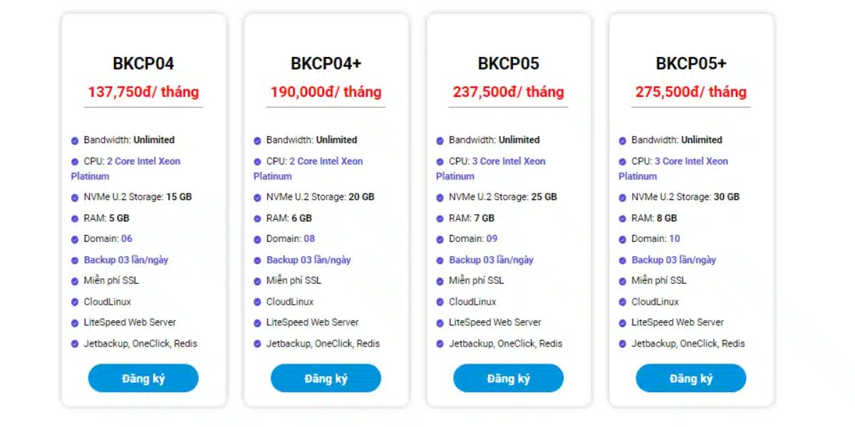 Bảng giá Platinum Web Hosting