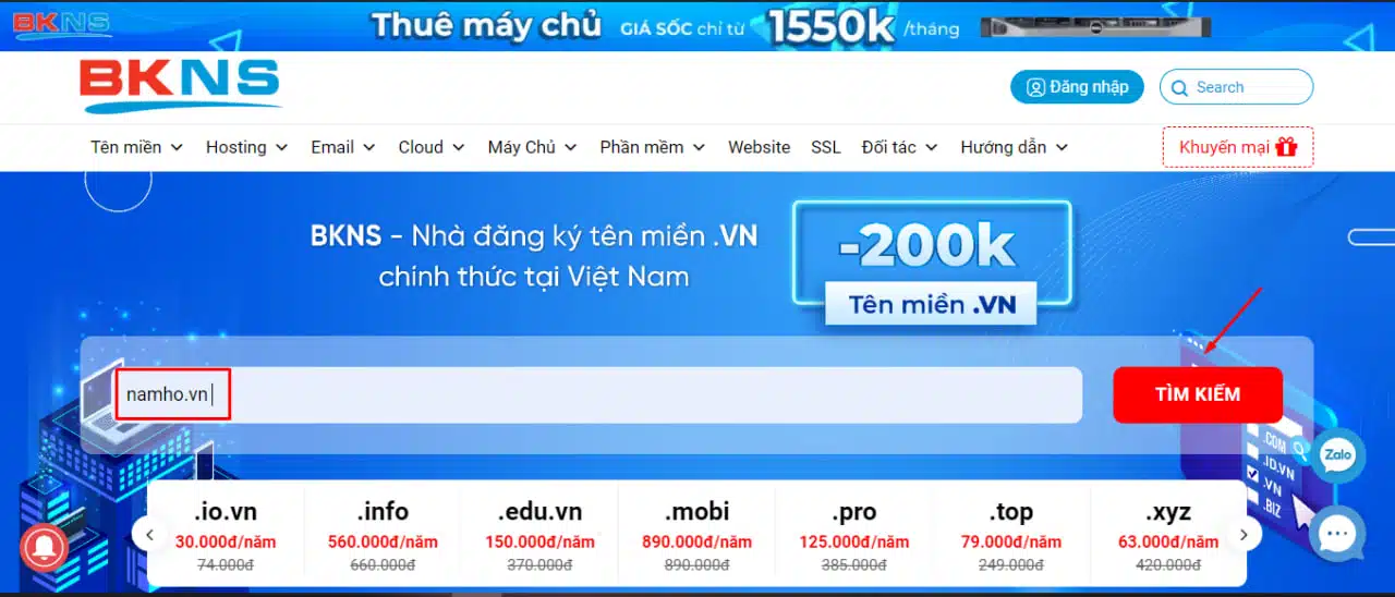 Truy cập website của nhà cung cấp tên miền