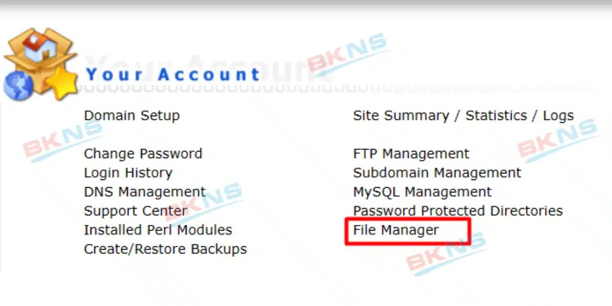 Chức năng File Manager để quản lý các file