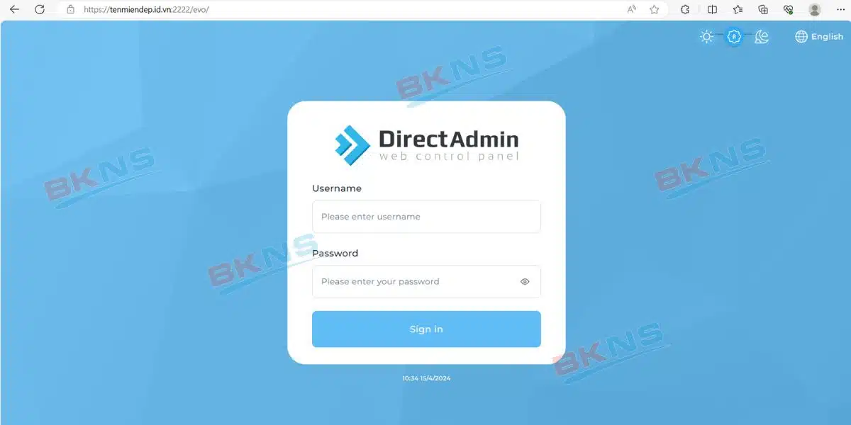 Màn hình đăng nhập tài khoản của Direct Admin