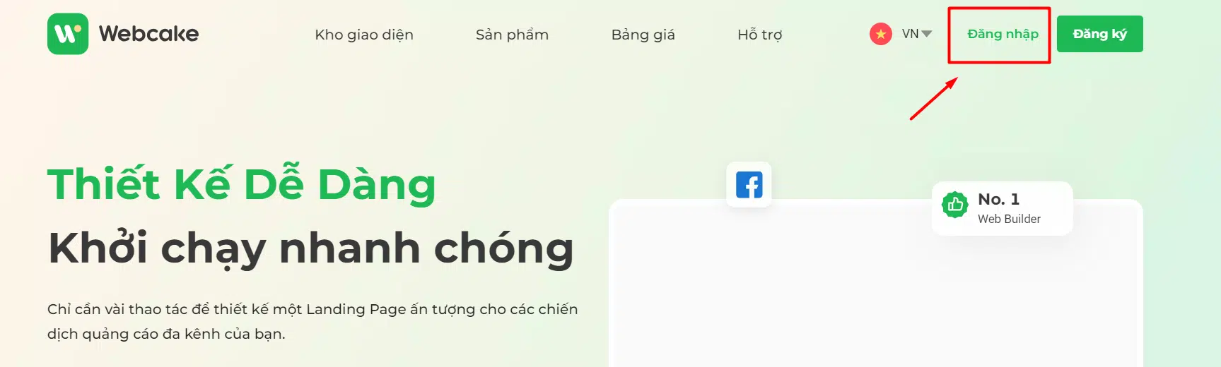 Vào Webcake chọn Đăng nhập